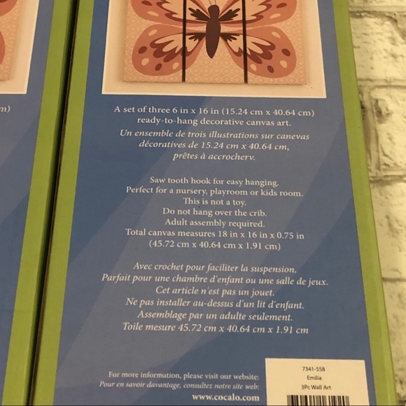 NWT CoCaLo Baby Emilia Canvas Butterfly Wall Decor - Picture 3 of 3